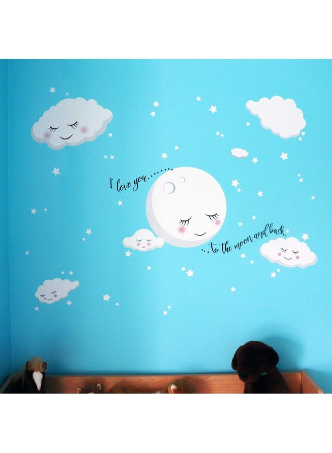 Create-A-Mural Moon And Stars Wall Decals Nursery Room Decor Night Sky Baby Nursery Wall Art Room Stickers Kids Room Toddler Girls Boys Bedroom Decoration (Love You Moon Back Quote) - Image 4