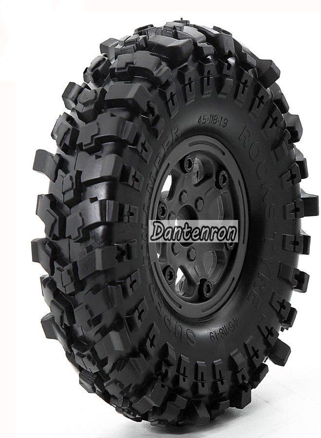 Dantenron 1.9 Rock Crawler Mud Tires and Plastic Wheels Rims OD 118mm 1/10 rc Rubber Grappler hubs Tyres with Foam for 1:10 Crawler Car Tamiya CC01 Traxxas TRX4 Axial SCX10 II RC4WD Gen8 4PCS (Black) - Image 3