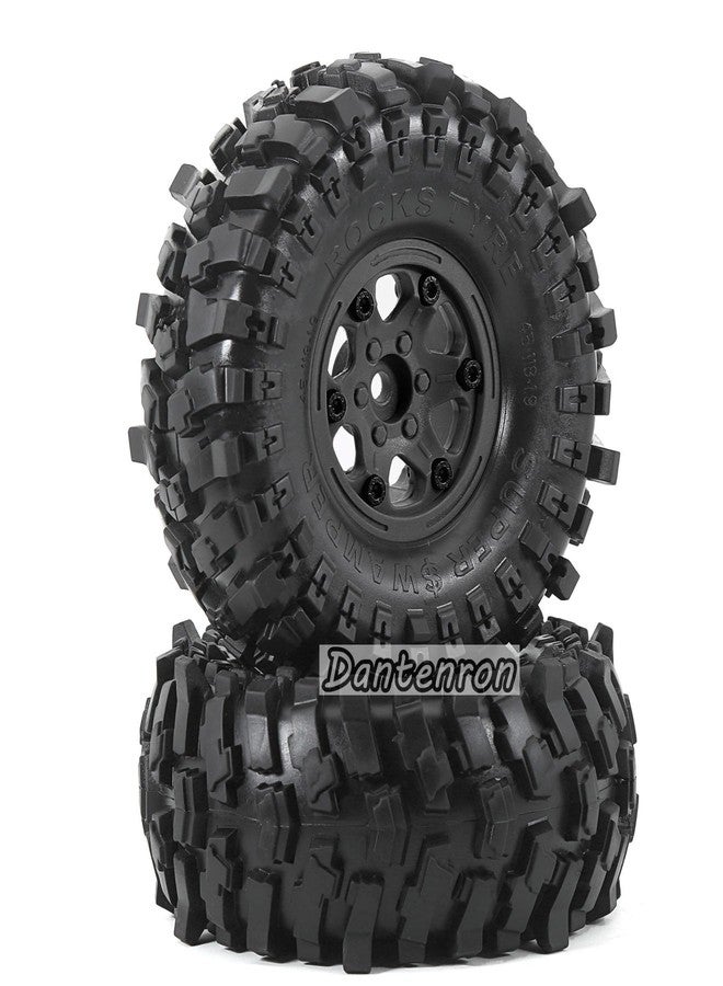 Dantenron 1.9 Rock Crawler Mud Tires and Plastic Wheels Rims OD 118mm 1/10 rc Rubber Grappler hubs Tyres with Foam for 1:10 Crawler Car Tamiya CC01 Traxxas TRX4 Axial SCX10 II RC4WD Gen8 4PCS (Black) - Image 4