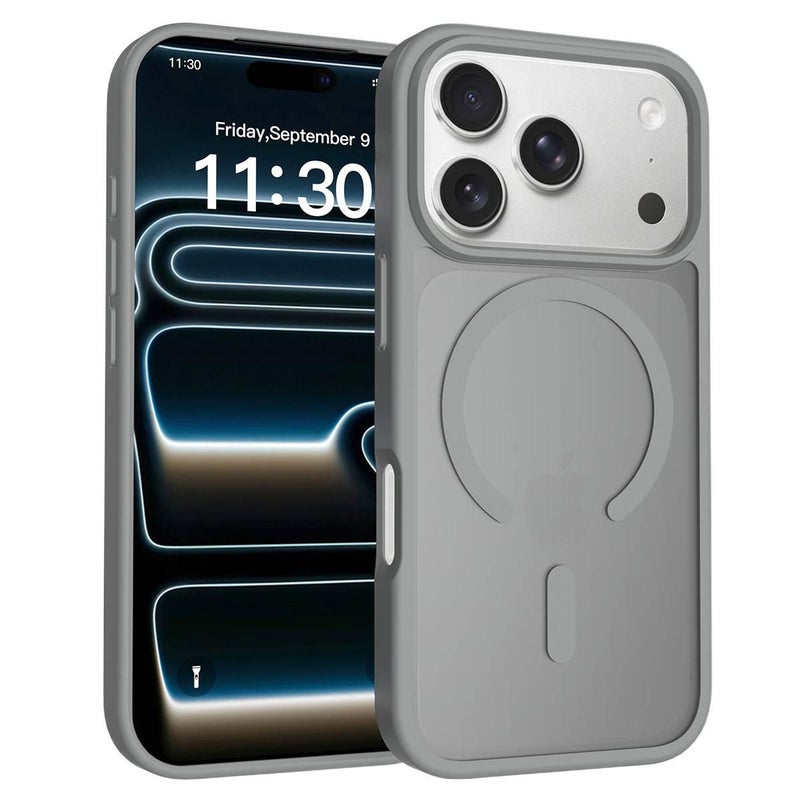 MS غطاء MagSafe بTPU+PC لـ iPhone 16 / 16 Plus / 16 Pro / 16 Pro Max مع مقاوم للصدمات وحماية من السقوط مع مقاوم للصدمات مع مغناطيس قوي مع ملمس ناعم باللون Silver Grey مغناطيسي من ماد. - Image 1