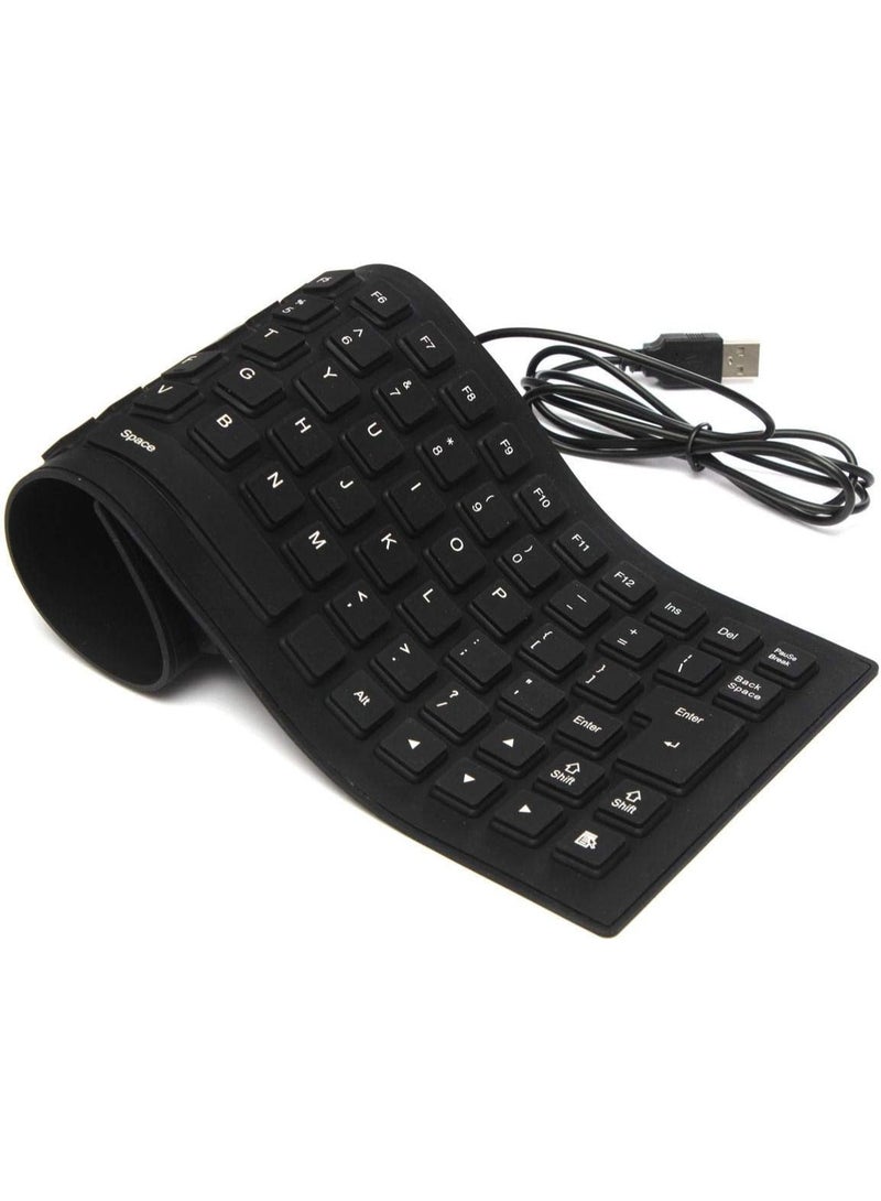 Black FLEXIBLE 85 Keys Silicone Keyboard USB Wired Waterproof Folding Key Board for PC Desktop Laptop - Image 5