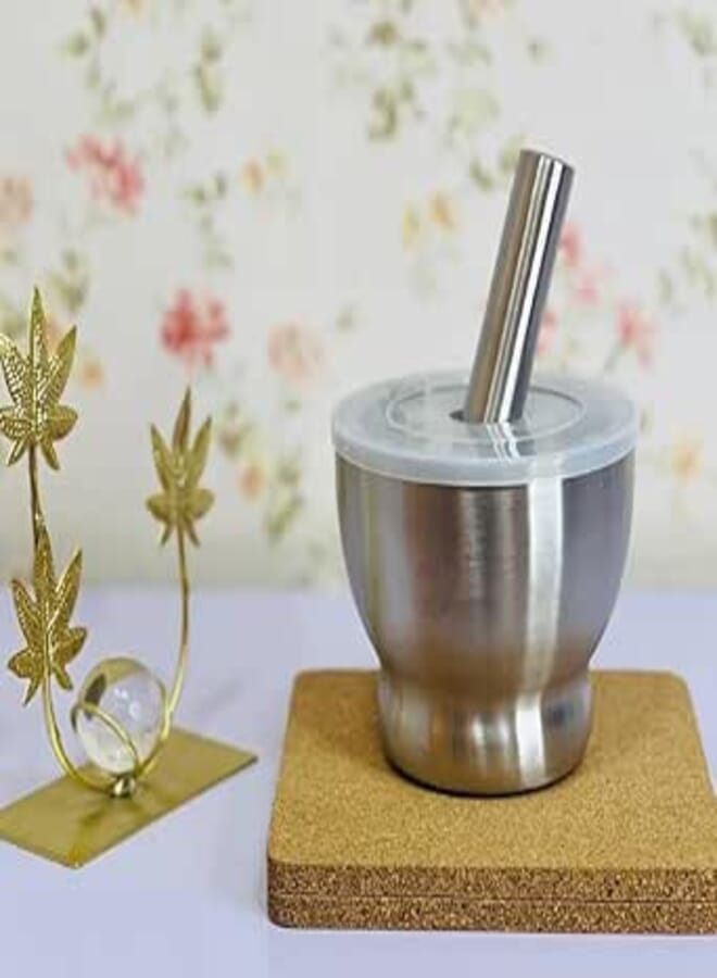 Generic Premium Stainless Steel Mortar and Pestle Set, 18/10 Rust-Proof, Heavy-Duty with Lid .lo