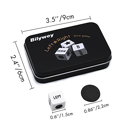 Bilywey Left Right Center Dice Game Set with 3 Dices + 36 Black Chips (Black) - Image 4