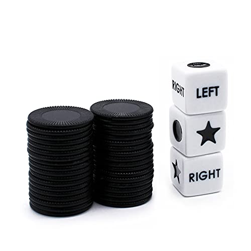 Bilywey Left Right Center Dice Game Set with 3 Dices + 36 Black Chips (Black) - Image 2