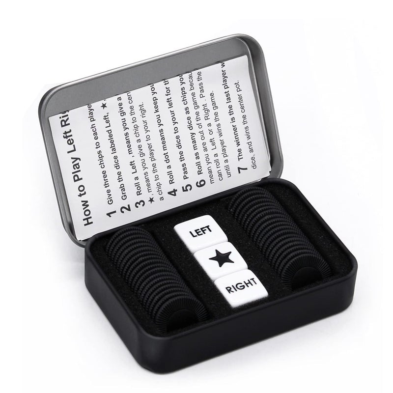 Bilywey Left Right Center Dice Game Set with 3 Dices + 36 Black Chips (Black) - Image 5