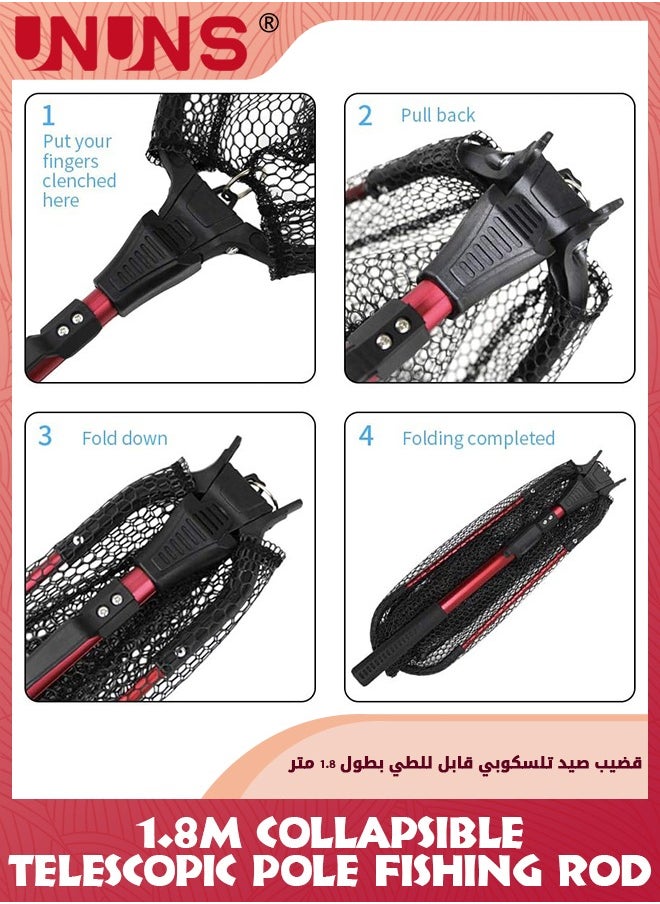 UNUNS - Fishing Net,Foldable Fishing Landing Net With 1.8m Telescopic Pole,Collapsible Fish Rod,Rubber Coated Nylon Mesh For Steelhead Kayak Catfish Fly Bass Trout Shrimp Crab,Easy Catching Releasing - Image 1