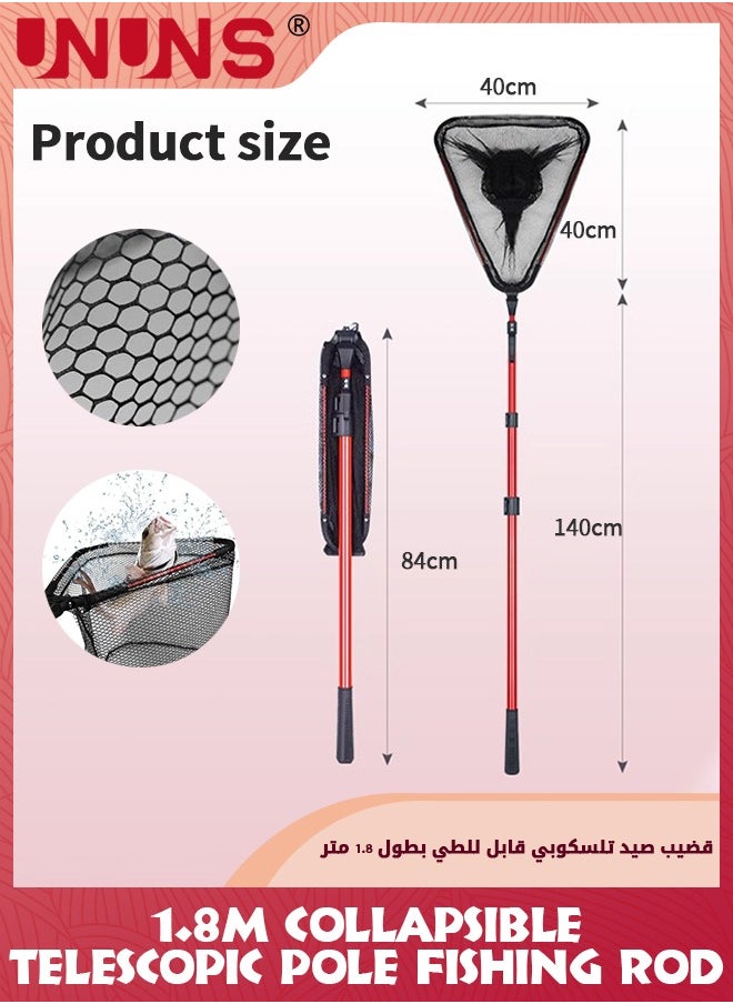 UNUNS - Fishing Net,Foldable Fishing Landing Net With 1.8m Telescopic Pole,Collapsible Fish Rod,Rubber Coated Nylon Mesh For Steelhead Kayak Catfish Fly Bass Trout Shrimp Crab,Easy Catching Releasing - Image 1