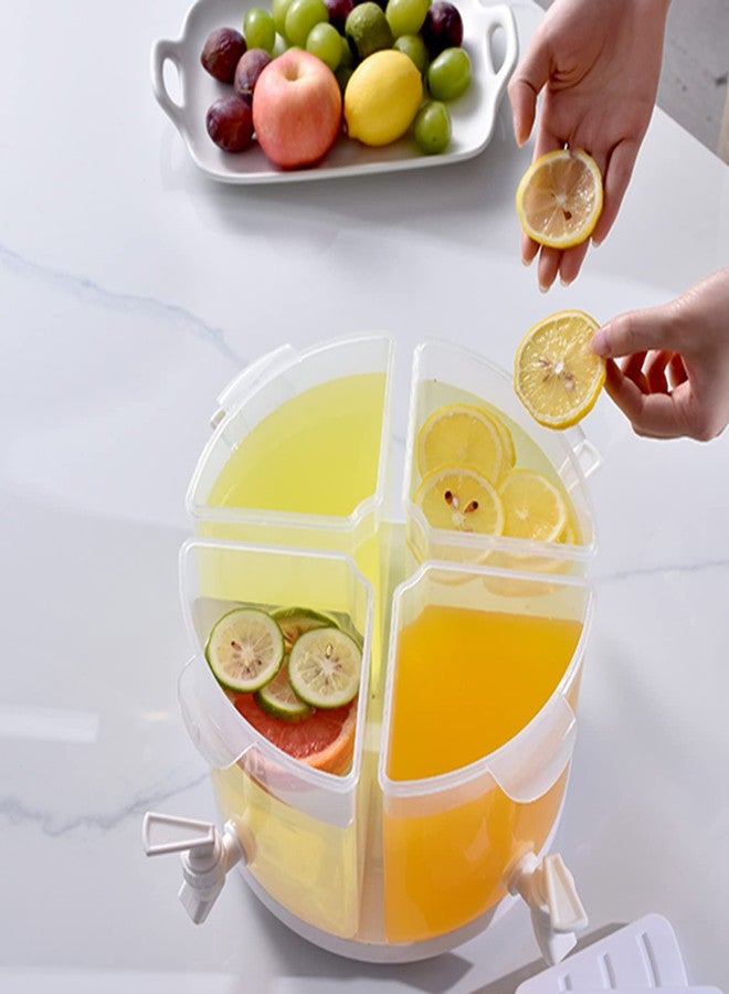 DULRLLY 5.5 L Rotating Beverage Dispenser for Fridge 4 in 1 Cold Kettle with Lid and Faucet Plastic Drink Dispensers Water Bucket Split Lemonade Juice Container Ideal for Juice Cocktails and More(White) - Image 3