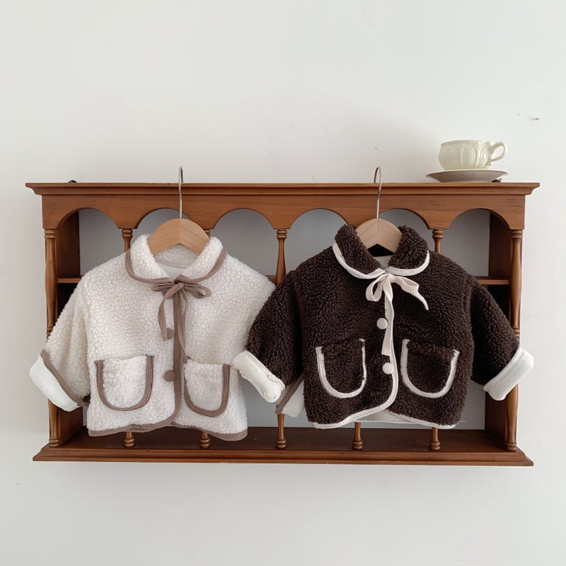 Korean Toddler Cotton Coat 2021 Winter Plush Warm Jacket Rice White  - Image 4