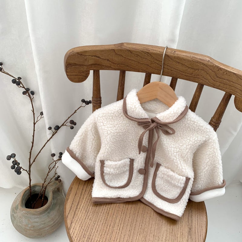 Korean Toddler Cotton Coat 2021 Winter Plush Warm Jacket Rice White  - Image 1