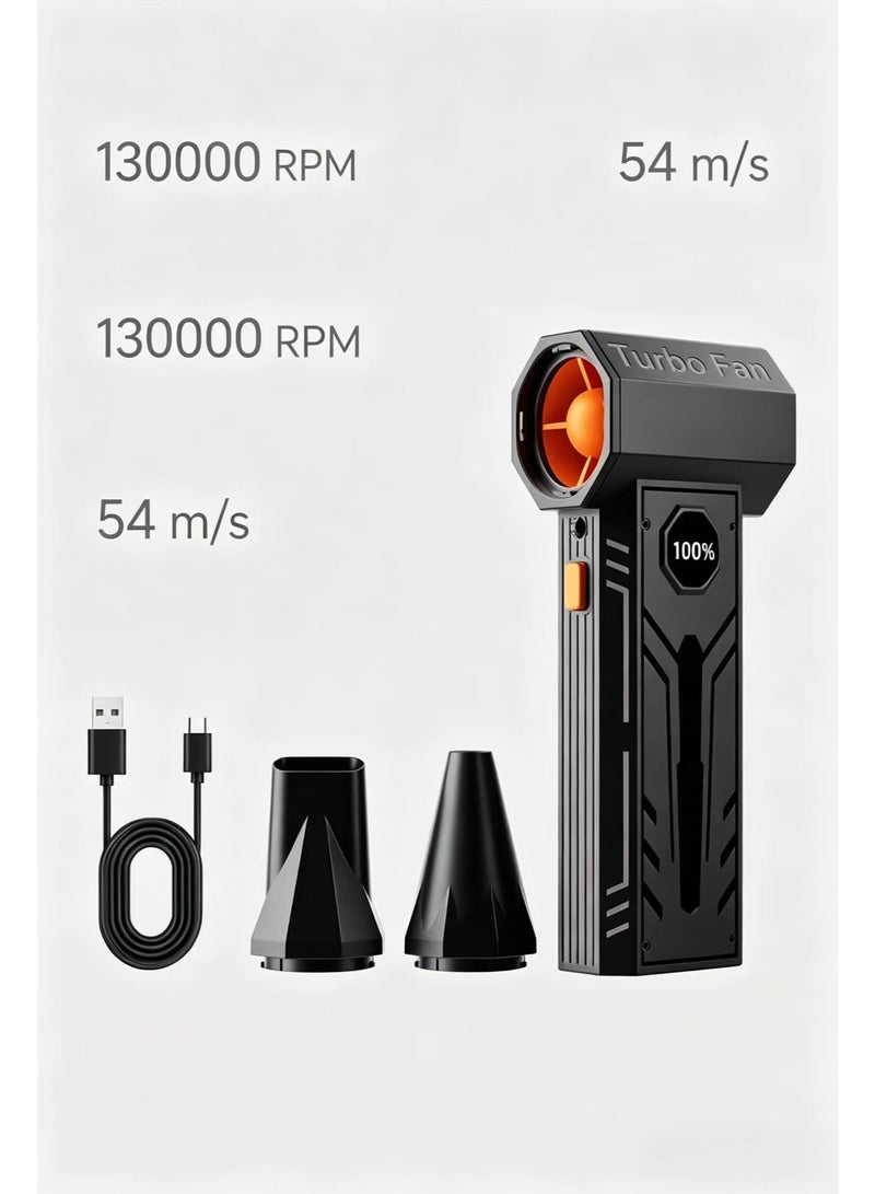 Portable Brushless Turbo Fan Blower & Mini Vacuum Cleaner 2 In 1, 130000 RPM High Speed Air Duster, Rechargeable Electric Dust Blower with Multiple Nozzles for Car Cleaning, Computer Keyboard, Sofa, Pet Hair - Image 3