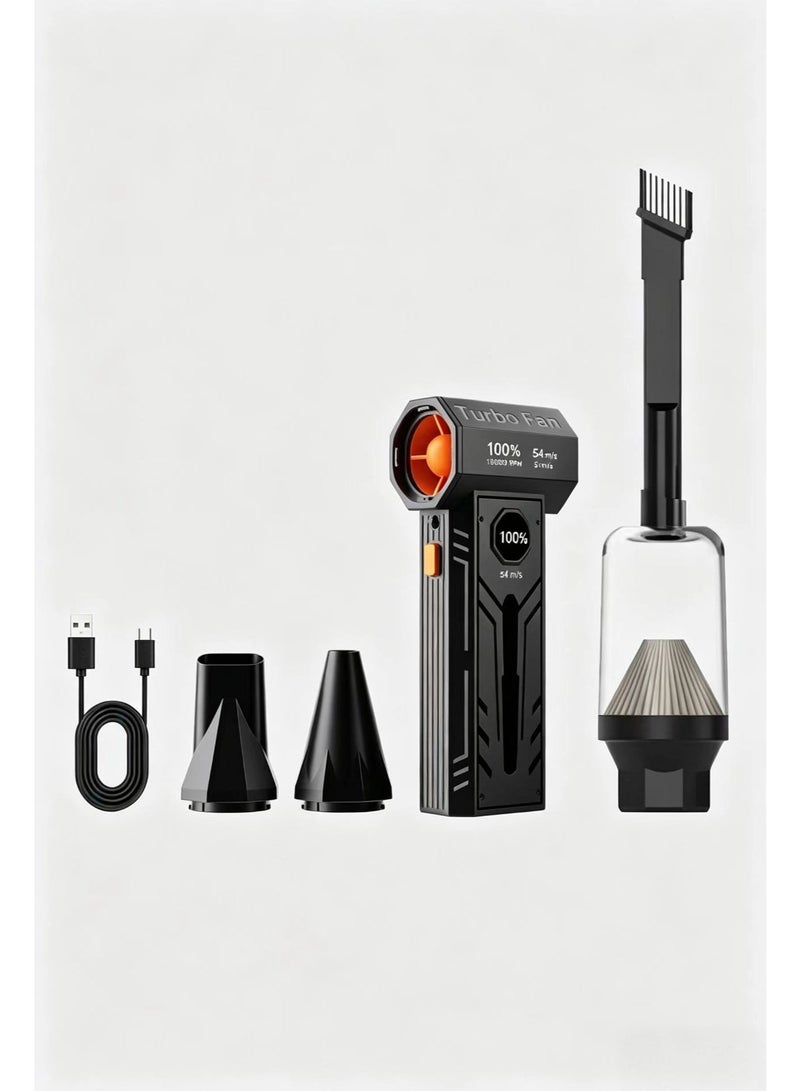 Portable Brushless Turbo Fan Blower & Mini Vacuum Cleaner 2 In 1, 130000 RPM High Speed Air Duster, Rechargeable Electric Dust Blower with Multiple Nozzles for Car Cleaning, Computer Keyboard, Sofa, Pet Hair - Image 2
