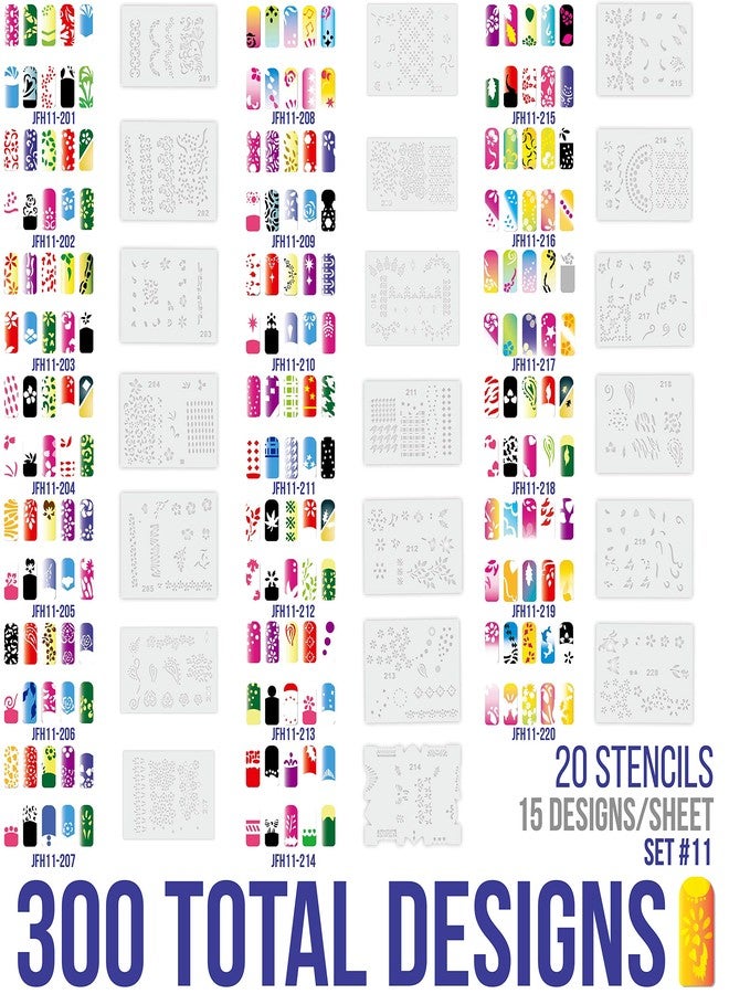 Custom Body Art Airbrush Nail Stencils - Nail Art Stencils Series #11: 260 Unique Designs from 20 Individual Templates - Image 2