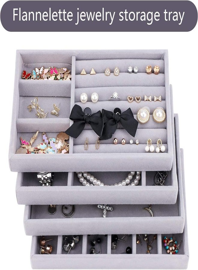 BIYALI 4 Pcs Velvet Jewelry Trays Organizer – Stackable Jewelry Display Case Drawer Inserts Tray – Storage Display Trays Showcase For Dresser – Necklace Storage Holder for Earring,Ring,Bracelet,Watch - Image 5