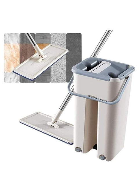 Dreamons link Floor Cleaning Tools, Sided Free Hand Washing Flat Mop Floor Mop Dust Push Mop Set, 1x Bucket, 1x Mop Rack, 5 x Rags.
