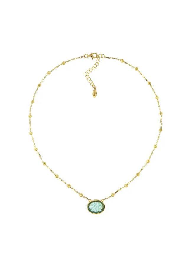 جواندلينا Silver Yellow Gold Plated Necklace with Semi Precious Stones: Light Green