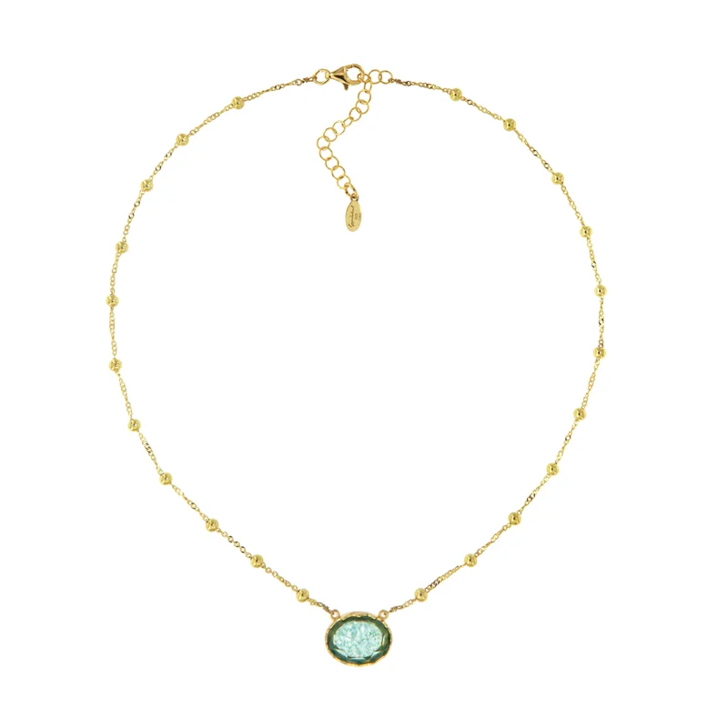 Guendalina Silver Yellow Gold Plated Necklace with Semi Precious Stones: Light Green
