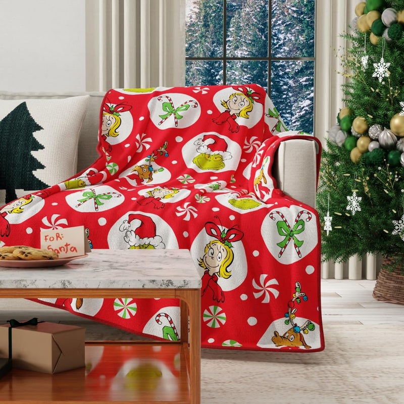 Franco Collectibles The Grinch by Dr. Seuss Holiday Christmas Super Soft Cozy Plush Throw  40 in x 50 in  (Officially Licensed Product) - Image 1