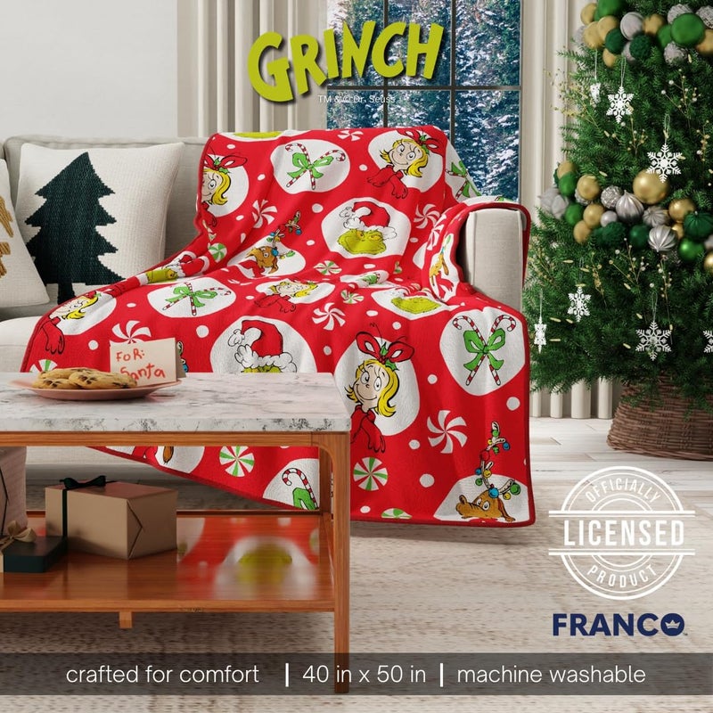 Franco Collectibles The Grinch by Dr. Seuss Holiday Christmas Super Soft Cozy Plush Throw  40 in x 50 in  (Officially Licensed Product) - Image 2