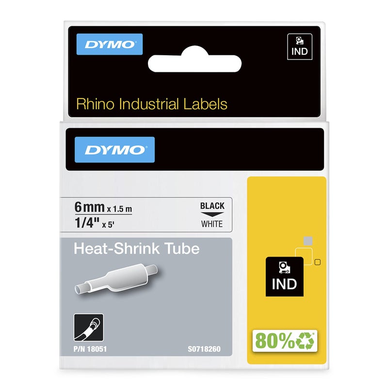 DYMO Rhino Industrial Heat-Shrink Labels, 1/4" Tube, Black Print on White - Image 1