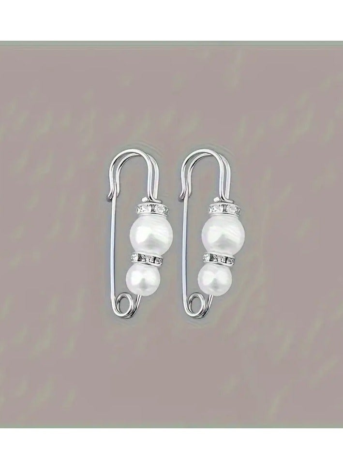 Goolsky 2pcs White Fuax Pearls Pants Waist Pin Elegant Fixed Brooch For Women Clothings Decoration - Image 1