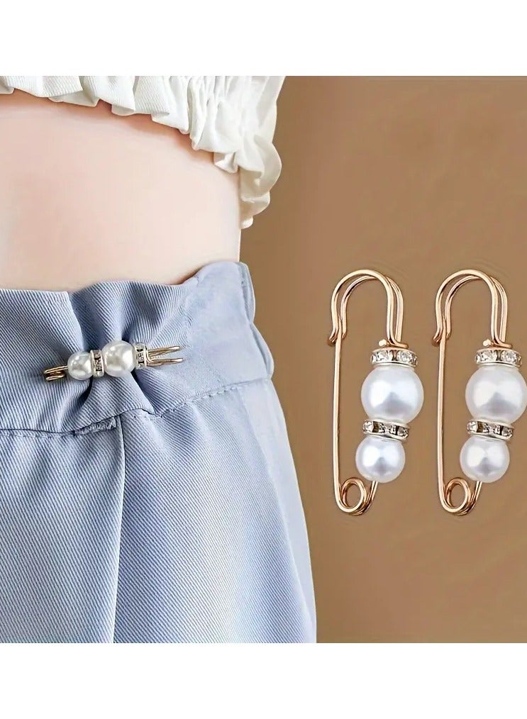 Goolsky 2pcs White Fuax Pearls Pants Waist Pin Elegant Fixed Brooch For Women Clothings Decoration - Image 4