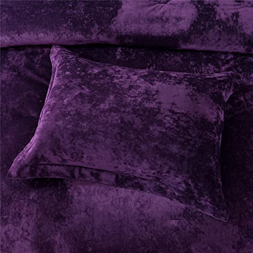Sunshine Nicole Distressed Velvet Comforter Set, Distressed Velvet Face and Brushed Solid Microfiber Reverse, with Light Weight Soft Poly Fill, 5 Pieces Purple, Queen - Image 4