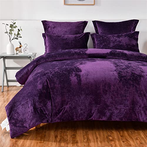Sunshine Nicole Distressed Velvet Comforter Set, Distressed Velvet Face and Brushed Solid Microfiber Reverse, with Light Weight Soft Poly Fill, 5 Pieces Purple, Queen - Image 2