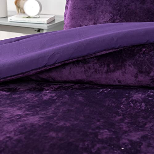 Sunshine Nicole Distressed Velvet Comforter Set, Distressed Velvet Face and Brushed Solid Microfiber Reverse, with Light Weight Soft Poly Fill, 5 Pieces Purple, Queen - Image 5