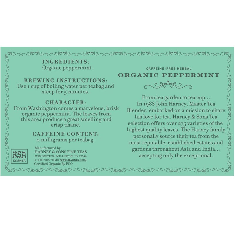 Harney & Sons Organic Peppermint Tea 1.76oz/50g (50 Tea Bags) - Image 2