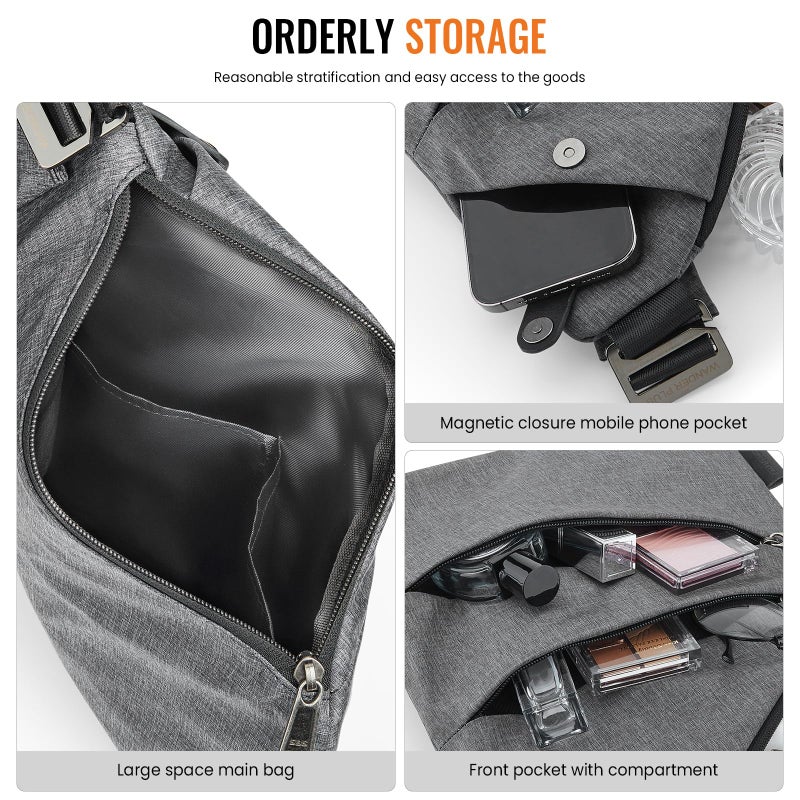 WANDER PLUS Anti Theft Crossbody Bag, Shoulder Bag Anti-theft Design for Travel, Sport, Work, Grey - Image 4