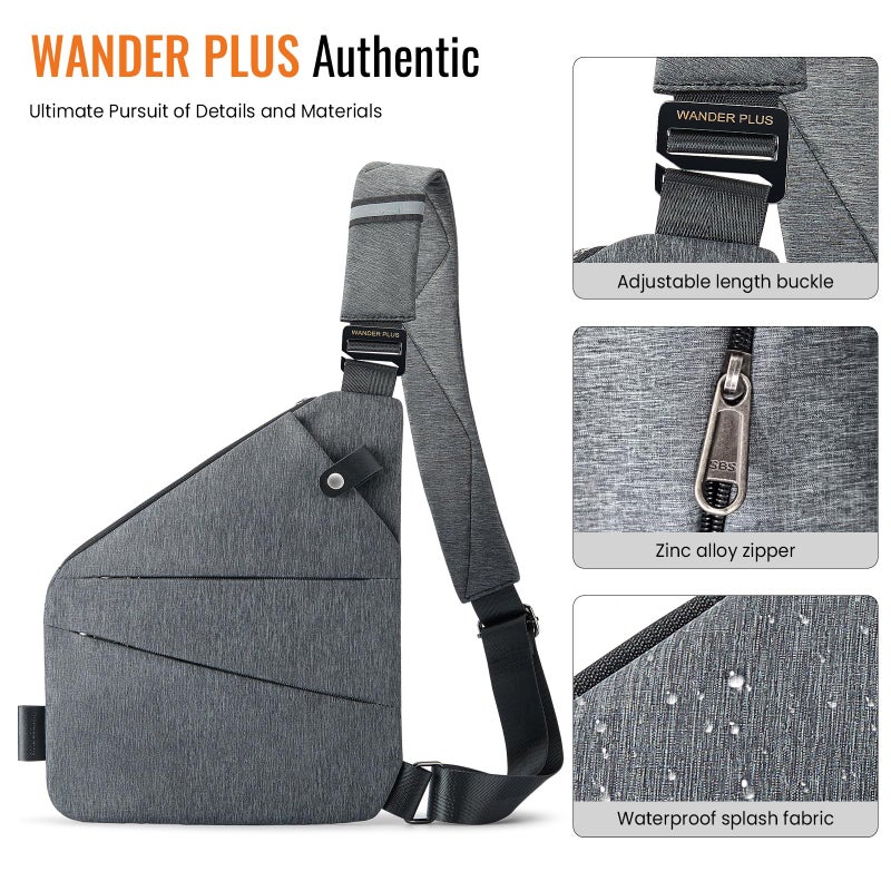 WANDER PLUS Anti Theft Crossbody Bag, Shoulder Bag Anti-theft Design for Travel, Sport, Work, Grey - Image 5