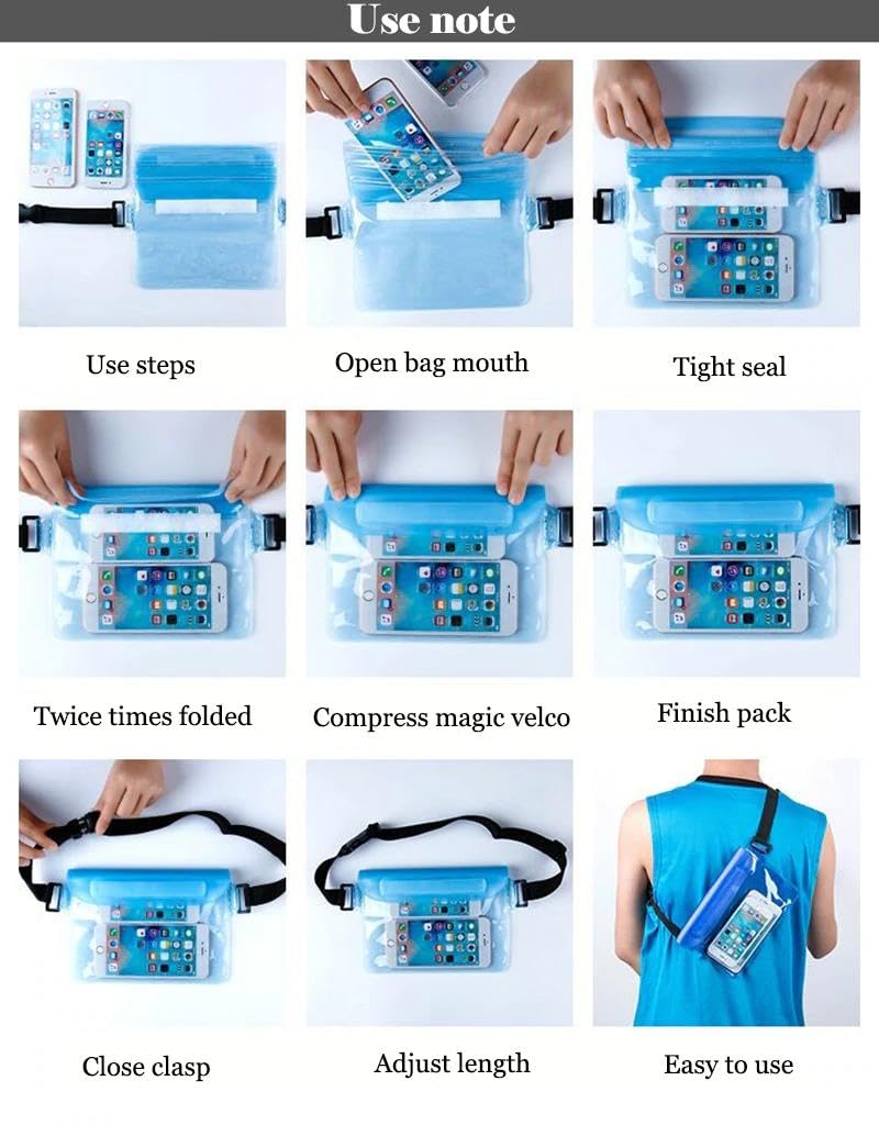 Desi Rang Waterproof Big Pouch Bag Cover for rain Swimming Water All Mobile Phone, All Small Camera, Wallets, ID Card with Waist Strap for All Waist Size, Color : Green - Image 4
