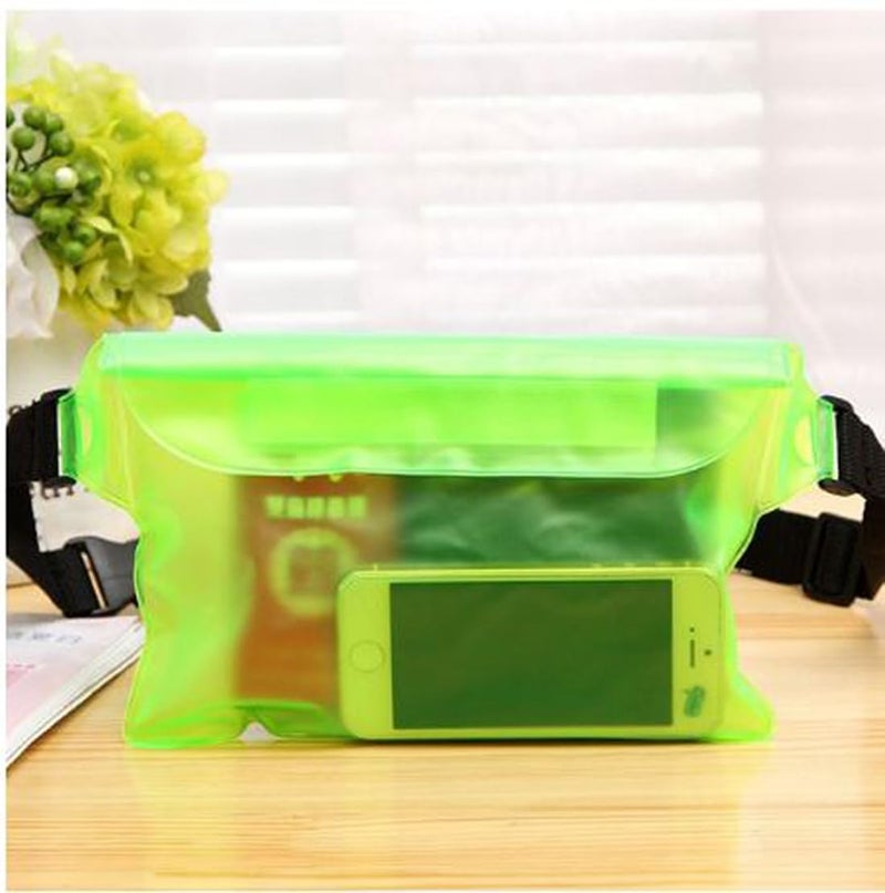 Desi Rang Waterproof Big Pouch Bag Cover for rain Swimming Water All Mobile Phone, All Small Camera, Wallets, ID Card with Waist Strap for All Waist Size, Color : Green - Image 1