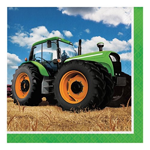 Creative Converting Disposable Tractor Time Paper Lunch Napkins Party Supplies 65 x 65 Multicolor 16ct318051