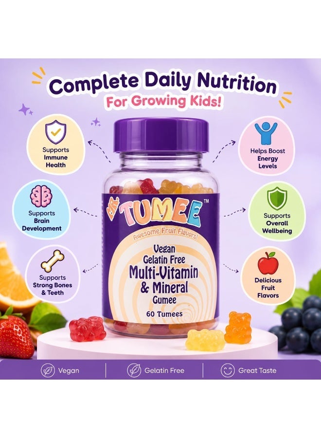MR.TUMEE Mr. TUMEE Multi-Vitamin & Mineral Gummies for Kids – Vegan, Gelatin-Free, Fruit Flavor, 60 Gummies - Image 1