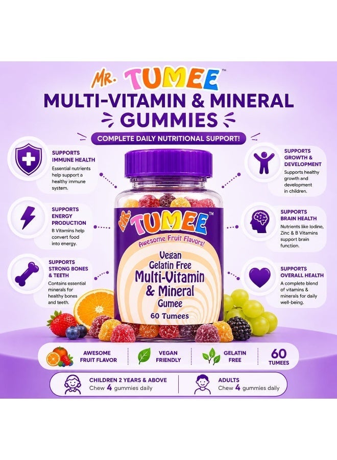 MR.TUMEE Mr. TUMEE Multi-Vitamin & Mineral Gummies for Kids – Vegan, Gelatin-Free, Fruit Flavor, 60 Gummies - Image 3