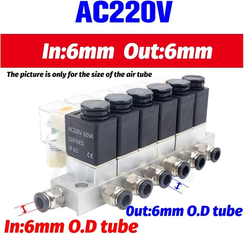 2v025 Multi-Way Combination Manifold Pneumatic Solenoid Valve 12V 24V 110V 220V 2way Normally Closed Magnetic Valve(Ac220v 6mm) - Image 2