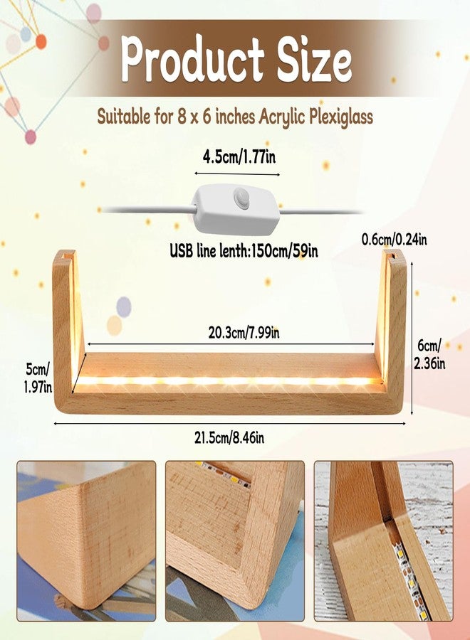 SYWAN 2Pcs Wooden LED Light Base, Glowing Photo Frame Night Light Lighted Display Stand Base USB Picture Anniversary Memorial Birthday Valentines Gift for Couples Him Her, 8 in Long (Warm) - Image 2