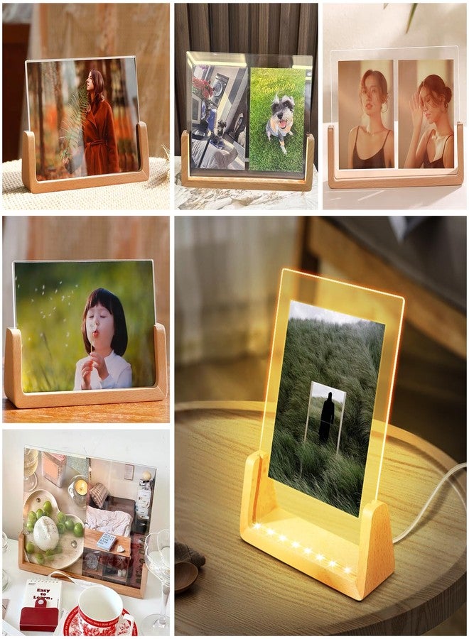 SYWAN 2Pcs Wooden LED Light Base, Glowing Photo Frame Night Light Lighted Display Stand Base USB Picture Anniversary Memorial Birthday Valentines Gift for Couples Him Her, 8 in Long (Warm) - Image 4