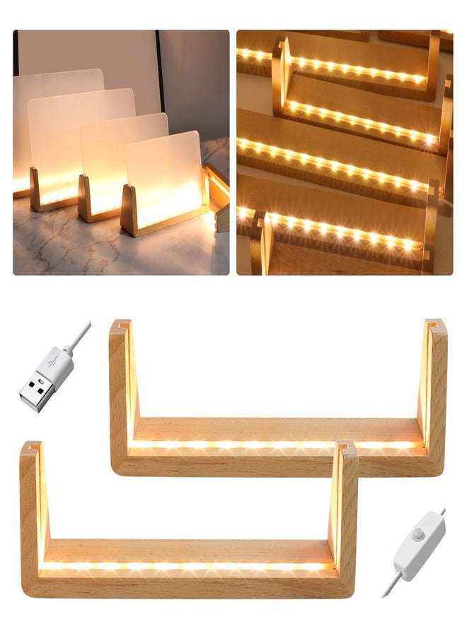 SYWAN 2Pcs Wooden LED Light Base, Glowing Photo Frame Night Light Lighted Display Stand Base USB Picture Anniversary Memorial Birthday Valentines Gift for Couples Him Her, 8 in Long (Warm) - Image 1