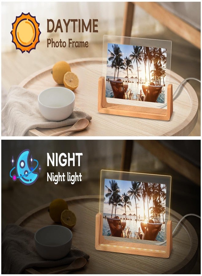 SYWAN 2Pcs Wooden LED Light Base, Glowing Photo Frame Night Light Lighted Display Stand Base USB Picture Anniversary Memorial Birthday Valentines Gift for Couples Him Her, 8 in Long (Warm) - Image 3