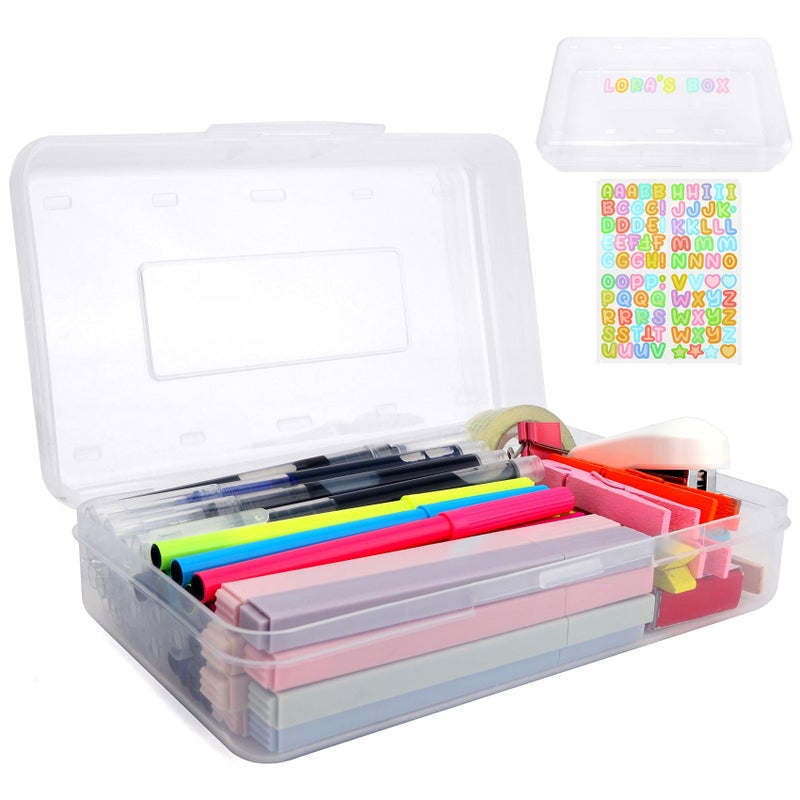 JIOMULIG Clear Large Pencil Case Hard Plastic Pencil Box Office Supplies Storage Container Organizer Boxes for Girls Boys Big Capacity 1 Pack for Journaling Stationery Sticker Craft Hobby Art Supplies Medium - Image 1