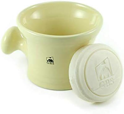 GBS Heavy Duty Ceramic Shaving BowlMug Strong Pommel Handle 3 Oz All Natural Soap Included Accessory for Soaps and Creams for Wet Shave Lovers Ivory
