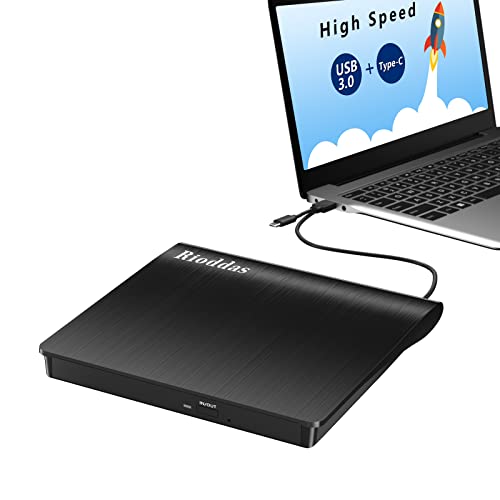 Rioddas Disk Duplicator External DVD Drive USB 3.0 Type C Portable CD DVD +/-RW Optical Drive Player DVD/CD ROM Burner Reader Writer Compatible with Laptop Desktop PC Windows Linux OS Apple Mac MacBook - Image 1