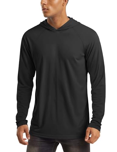 MAGCOMSEN Fishing Shirts for Men UPF 50+ Performance Hoodie Shirts Long Sleeve Sun Protection Moisture Wicking Dry Fit Shirts Active T-Shirt Black - Image 1