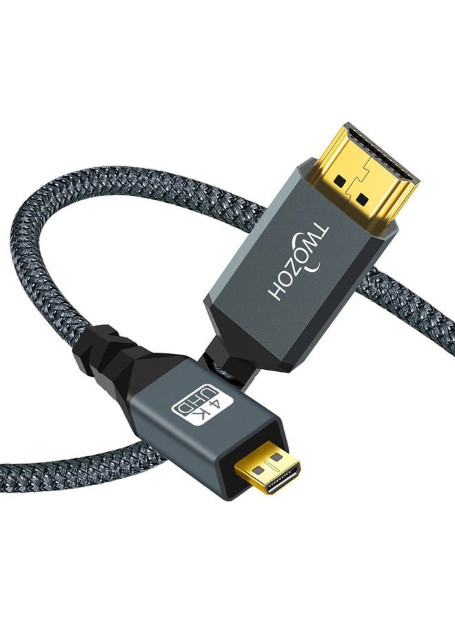 Twozoh كابل 4K Micro HDMI إلى HDMI بطول 5م، كابل HDMI عالي السرعة إلى Micro HDMI 2.0 مع حياكة يدعم 3D 4K 60Hz 1080p لكاميرا GoPro Hero 7، كاميرا سوني، Raspberry Pi 4، Nikon B500 - Image 1