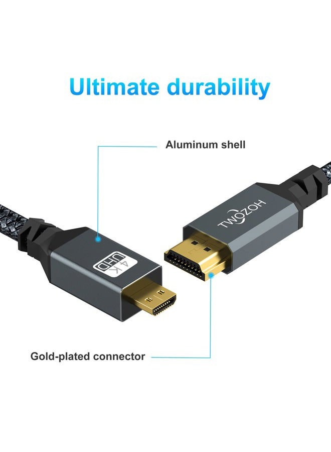 Twozoh كابل 4K Micro HDMI إلى HDMI بطول 5م، كابل HDMI عالي السرعة إلى Micro HDMI 2.0 مع حياكة يدعم 3D 4K 60Hz 1080p لكاميرا GoPro Hero 7، كاميرا سوني، Raspberry Pi 4، Nikon B500 - Image 4