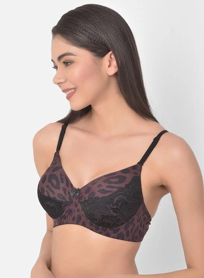 كلوفيا Clovia Padded Non-Wired Full Cup Multiway Animal Print Bridal Bra in Dark Purple - Lace