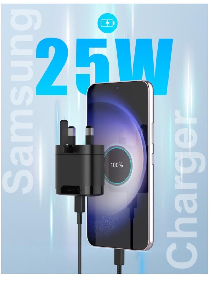 MUNTAQI Fast Charger for Samsung Galaxy S24 S23 Ultra S23+ S23 S22 Ultra S22+ S22 S21 Ultra S21+ S21 A54 A53 A52 A32 25W USB C Plug with 1.5M Type C Cable Adaptive Fast Charging, Folding Plug - Image 2